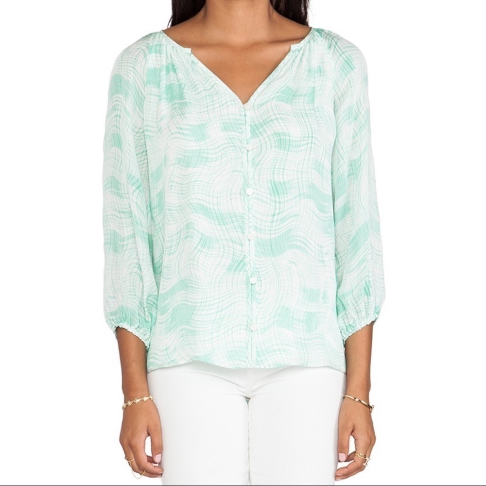 Shoshanna Renee Silk Blouse Pistachio Button Front